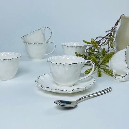 Lenardi 305-290 Кофейный набор 12пр.120мл ВАНЕССА СЕРЕБРО 130мл в под.уп.(х12)Фарфор