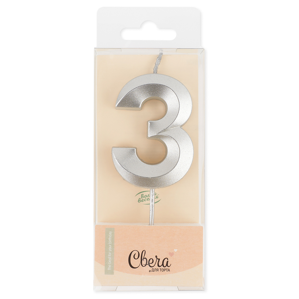 Свеча Цифра,Грани, Серебро, Металлик