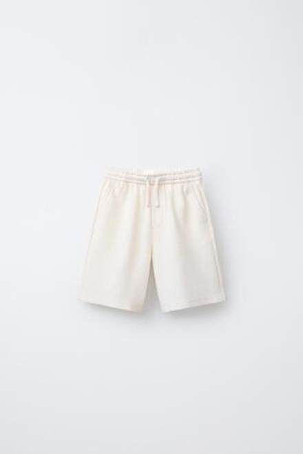 ZARA ШОРТЫ-БЕРМУДЫ ИЗ МАХРОВОЙ ТКАНИ В СТИЛЕ РУСТИК, ЭКРЮ