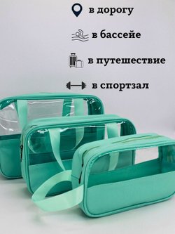 Набор косметичек три размера, цвет голубой (С0033-232)