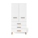 Шкаф 89х56х183, Чек, распашной для одежды, в детскую, спальню, прихожую, с дубовыми ручками и ножками, двухдверный, массив сосны, белый, Dipriz