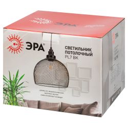 Светильник подвесной ЭРА PL7 BK под лампу E27 высота плафона 280мм подвеса 720мм черный