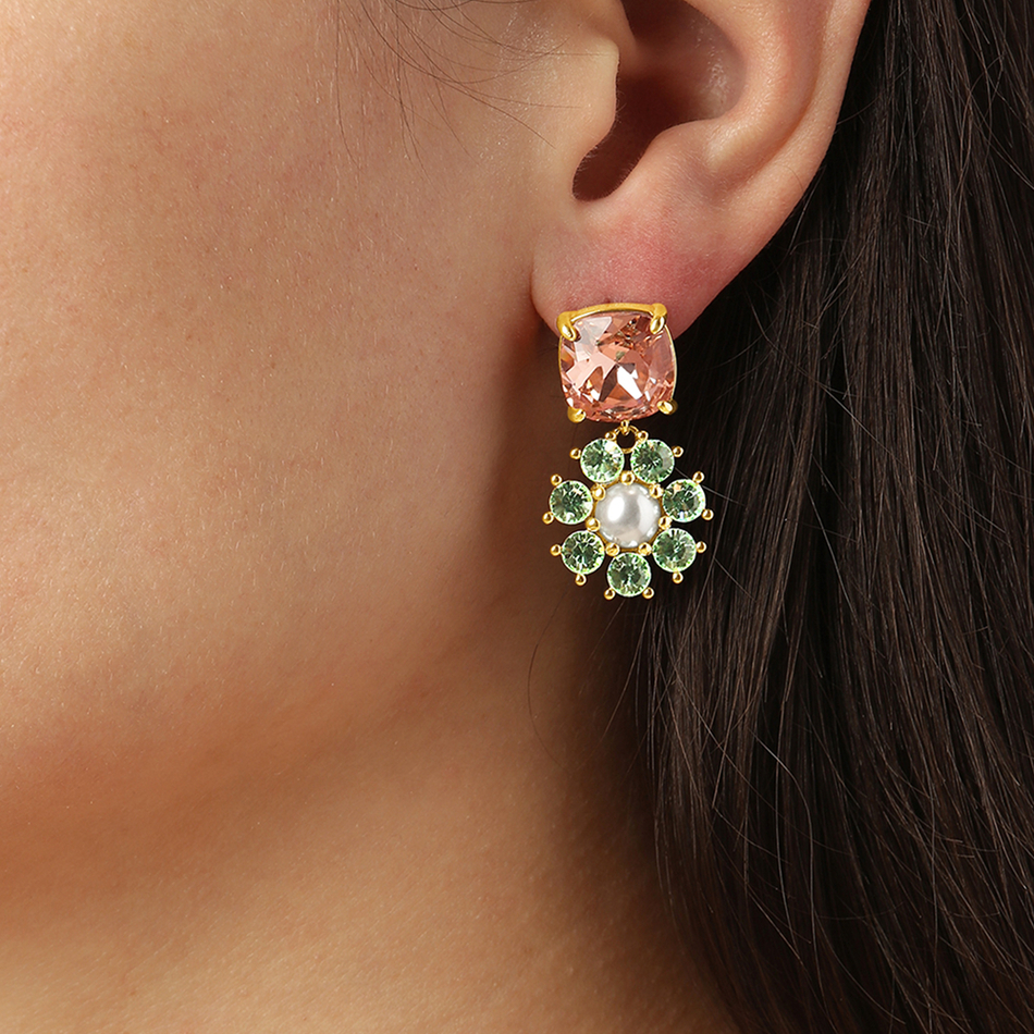 Серьги Dyrberg Kern POPPY SG LIGHT GREEN / PEACH / WHITE PEARL 460079