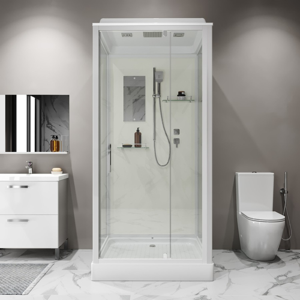 Душевая кабина Niagara Standart ST90/15Q (90х90х215) квадрат,поддон 15см,распашная,проф.белый,3 места