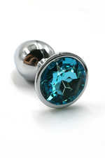 Анальная пробка из алюминия с голубым стразом "Small" Light Blue (Цвет: Серебристый с голубым)