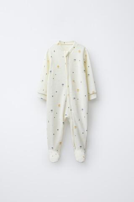 ZARA КОМБИНЕЗОН ИЗ ВЕЛЮРА С ПРИНТОМ «ДОМИКИ», ЭКРЮ