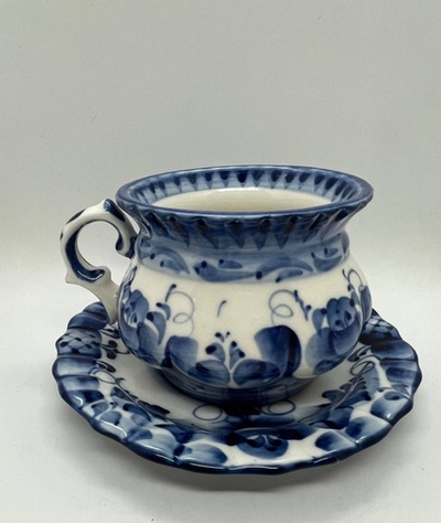 Чайная пара (блюдце и чашка) Гжель Фарфор