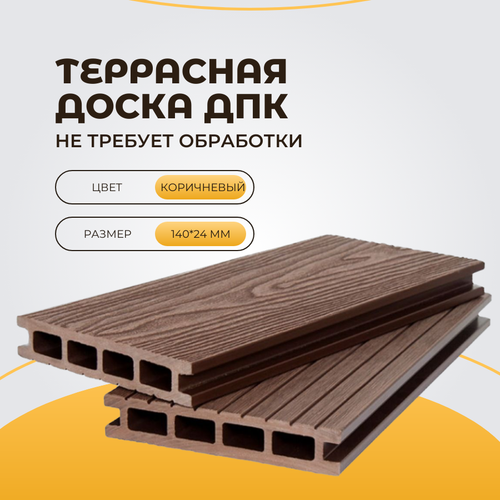 Террасная доска дпк PREMIUM 3D двухсторонняя 3000*140*24мм Коричневая