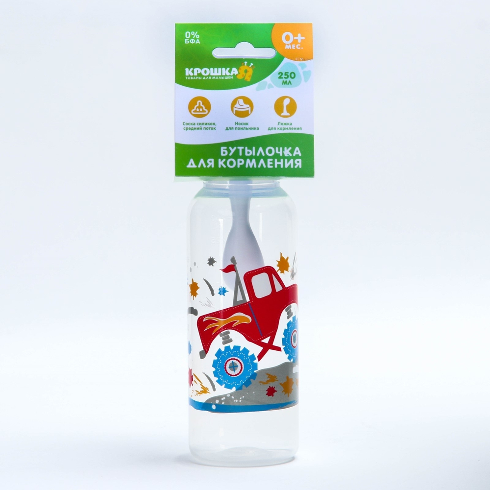 144462 Бутылочка для кормления 3 в 1, в комплекте ложка и носик-поильник, 250 мл, от 0 мес., ц