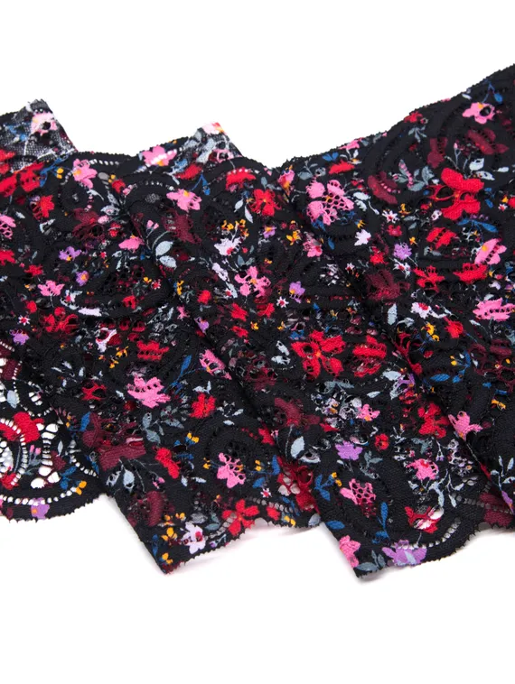 03-196 Кружево эластичное 19 см, фламенко, черный/красный