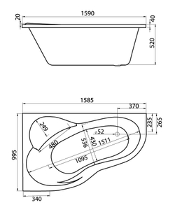 Ванна акриловая асимметричная "Ибица XL" 160х100 левосторонняя белая с г/м "Базовая Плюс" Santek