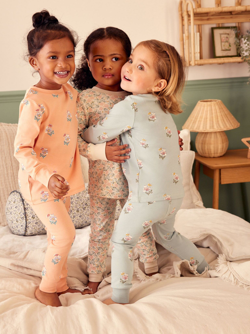 Пижама для девочки Next Q96-762, 3 шт., Голубой, Молочный, Персиковый