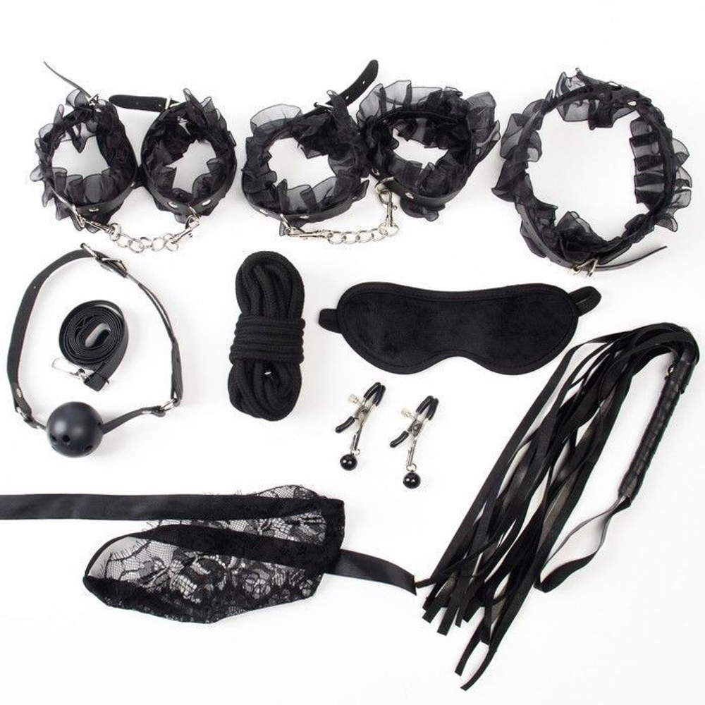 Черный БДСМ-набор «Оки-Чпоки» с кружевом (Цвет: черный)
