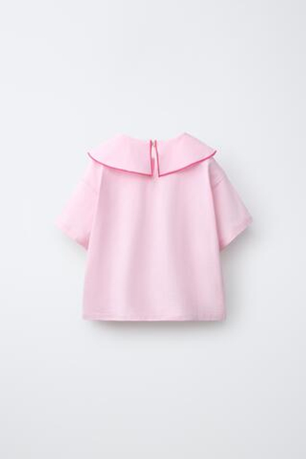 ZARA ФУТБОЛКА С БАНТОМ И ШАРФОМ, ПАСТЕЛЬНО-РОЗОВЫЙ