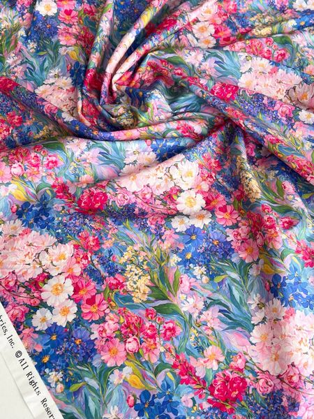 ЯРКИЙ ЦВЕТОЧНЫЙ ПРИНТ, РОЗОВЫЙ, СИНИЙ - 100% хлопок 3