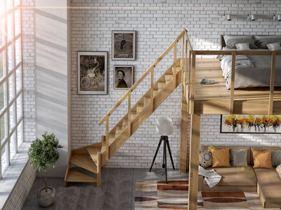 Лестница на второй этаж ЛС-14м Правая (с поручнем) под покраску