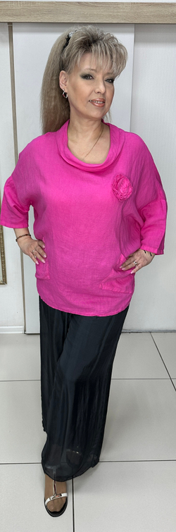 Туника-блузон с хомутом и кармашками на большие размеры.