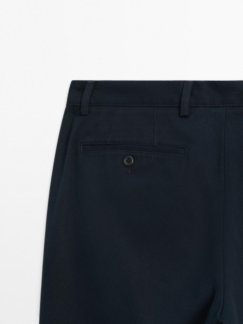 Massimo Dutti Зауженные брюки из смесового хлопка, темно-синий