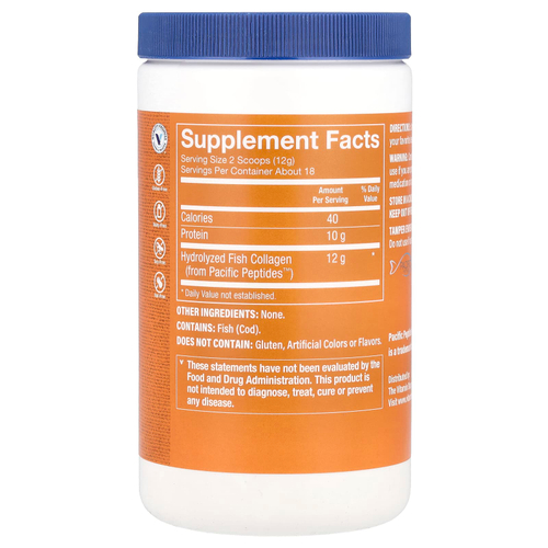 The Vitamin Shoppe, Морской коллаген, без добавок, 216 г (7,62 унции)