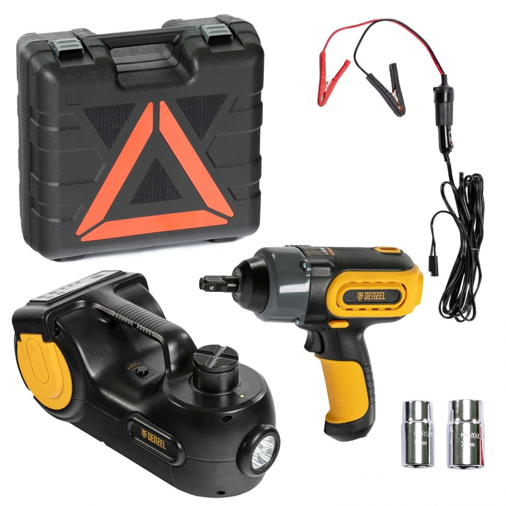 Домкрат электрогидравлический «3 в 1» (1,5 т), 12В, с гайковертом электрическим, в наборе Denzel