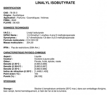 LINALYL ISOBUTYRATE / ЛИНАЛИЛ ИЗОБУТИРАТ CAS 78-35-3