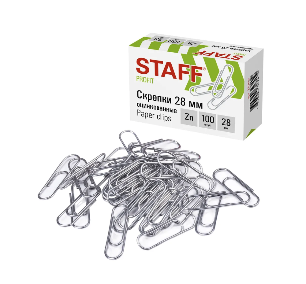 Скрепки STAFF, 28 мм, оцинкованные, 100 шт., в картонной коробке, 270451
