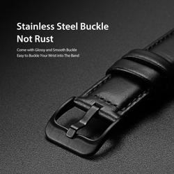Ремешок из натуральной кожи черного цвета от Dux Ducis для смарт часов Samsung Galaxy Watch 3, 4, 5, 6 и 7 (размер крепления 20мм), серия Business Series
