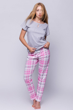 Пижама Vanessa с клетчатыми брючками (Размер: L) (Цвет: серый с розовым)