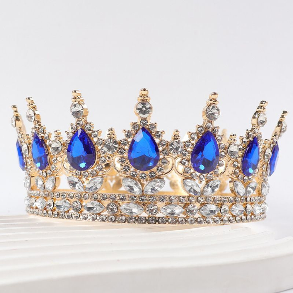 Декоративная корона на торт, золото (Синие камни)