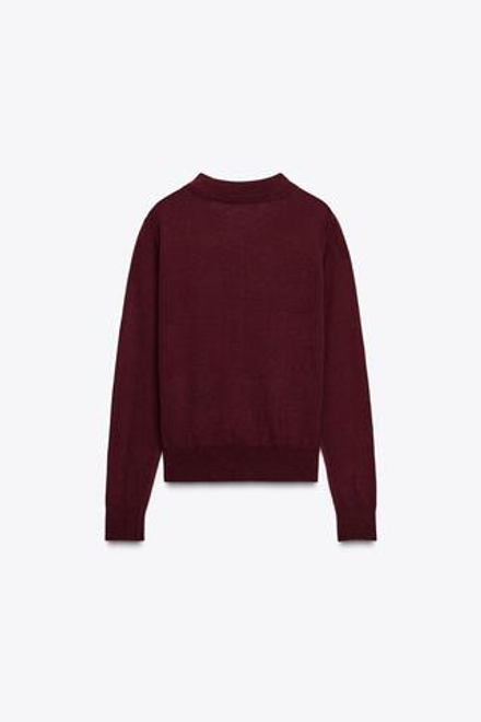 ZARA ОДНОТОННЫЙ ТРИКОТАЖНЫЙ СВИТЕР ПОЛО, БУРГУНДИ
