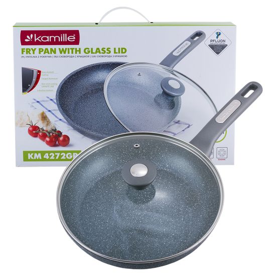 Сковорода 26 см. из алюминия с крышкой Kamille KM-4272GR с мраморным покрытием