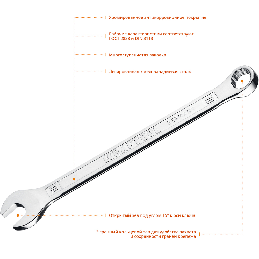 KRAFTOOL 10 мм, комбинированный гаечный ключ (27079-10)