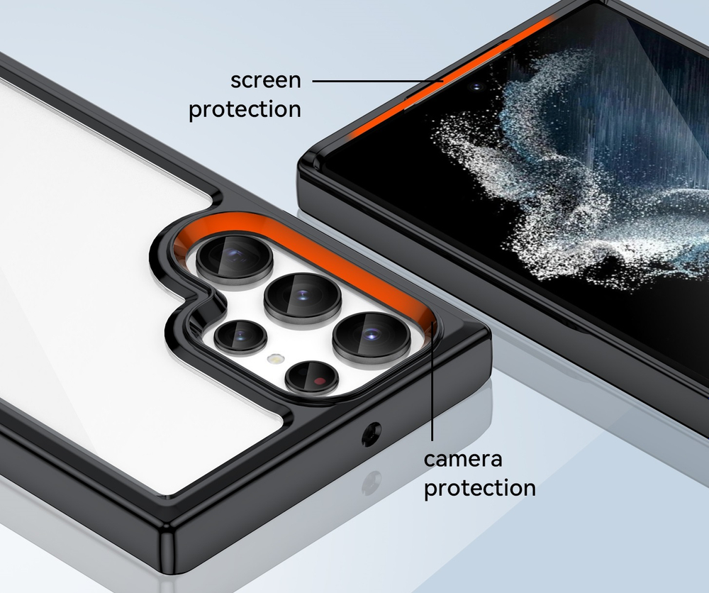 Прозрачный чехол с черными рамками для Samsung Galaxy S22 Ultra, усиленные защитные свойства