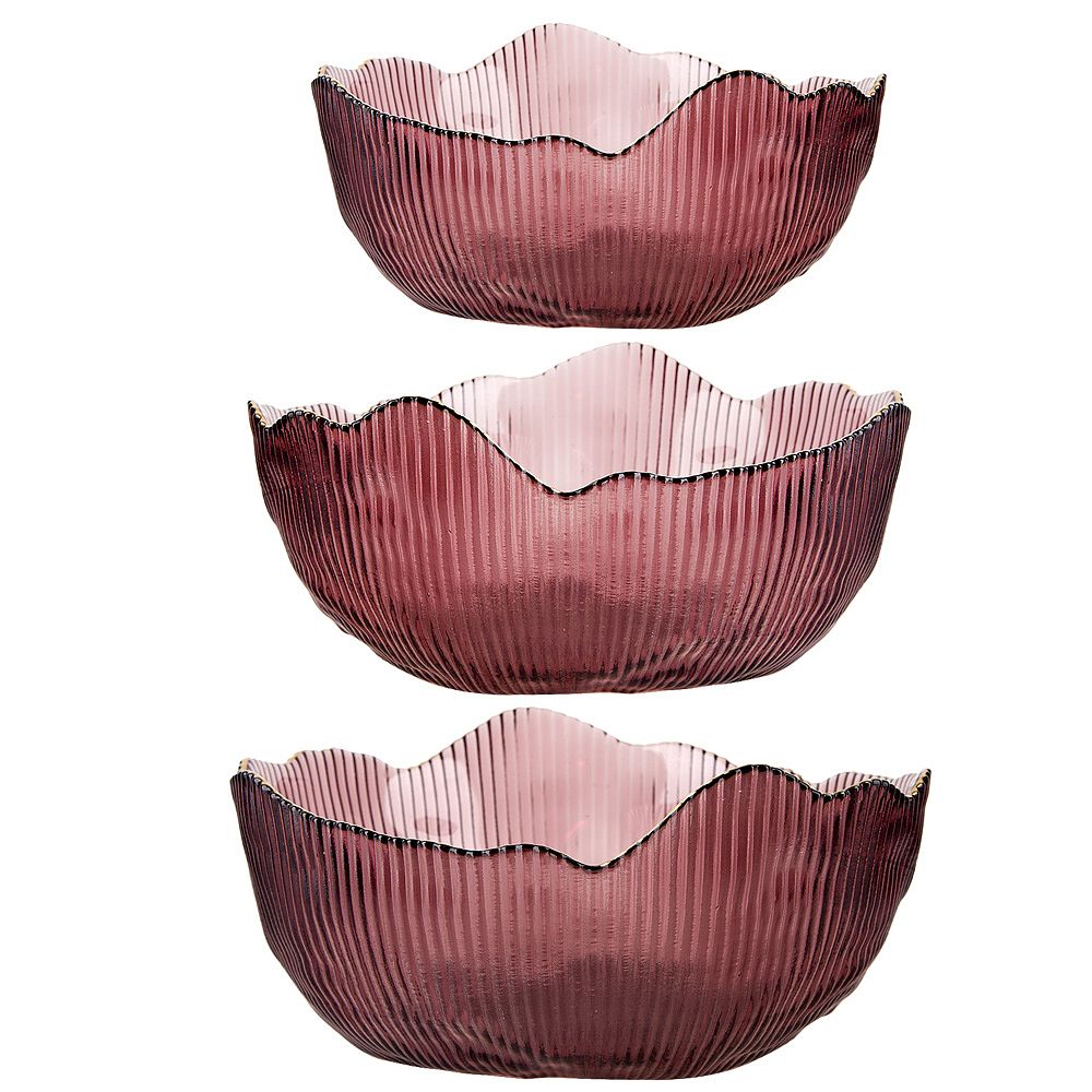 Салатник, набор 3шт. "Frost stripe" (розовый) d=12,5/15,5/19см (стекло) (транспортная упаковка)