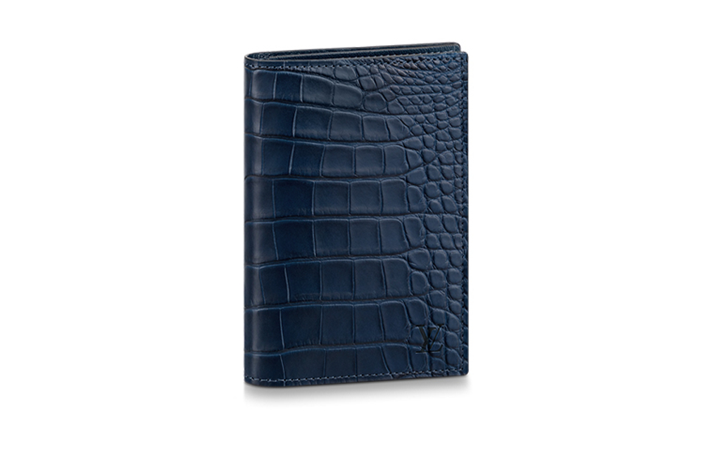 LOUIS VUITTON Flap Closure Crocodile Leather With Cow Leather Passport Holder Men"s Marine Blue