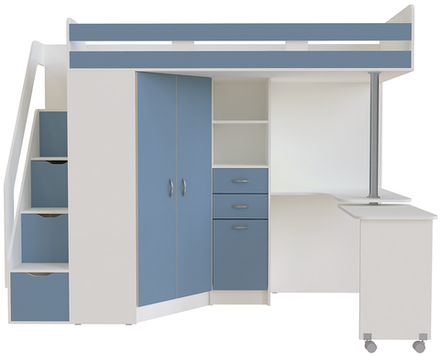 Кровать-чердак КарИВи Мийа Белый  Светло-синий, голубой