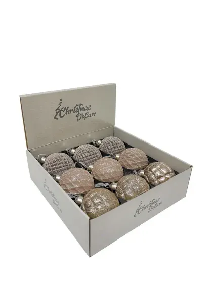 Набор винтажных стеклянных шаров Дворцовые тайны 80 мм., шампань, 9 шт., Christmas DeLuxe (13040)