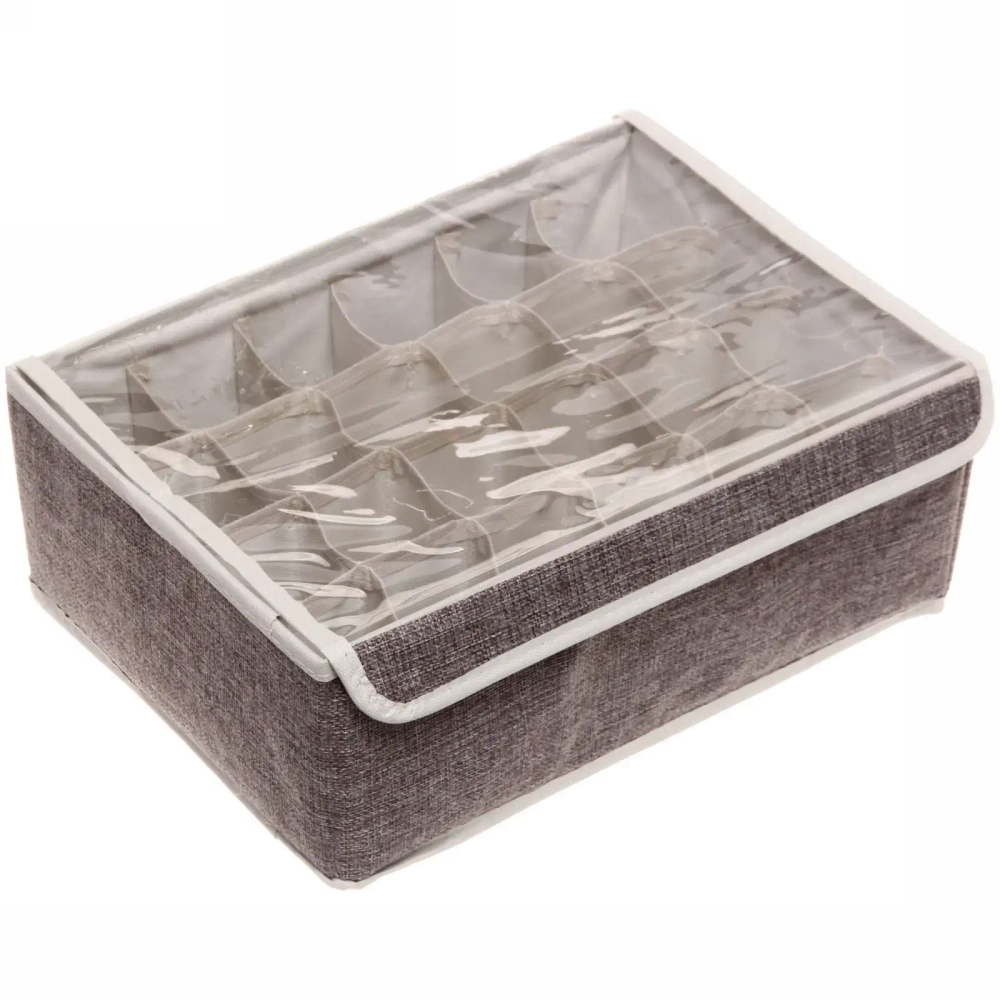 Кофр - органайзер для хранения вещей с прозрачной крышкой «УЮТДОМА», цвет серый, 24 отделения, 32*24*12см✦