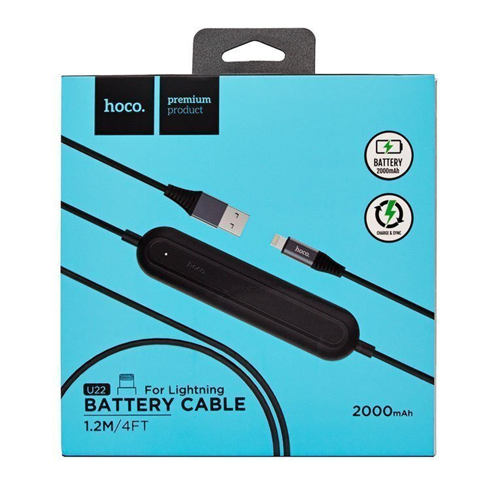 Power Bank с кабелем iPhone 8pin, Hoco U22, 2000mAh, черный