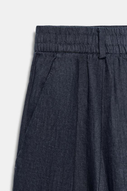 ZARA БРЮКИ ИЗ ЛЬНА СО СКЛАДКАМИ — ZW COLLECTION, МОРСКОЙ СИНИЙ