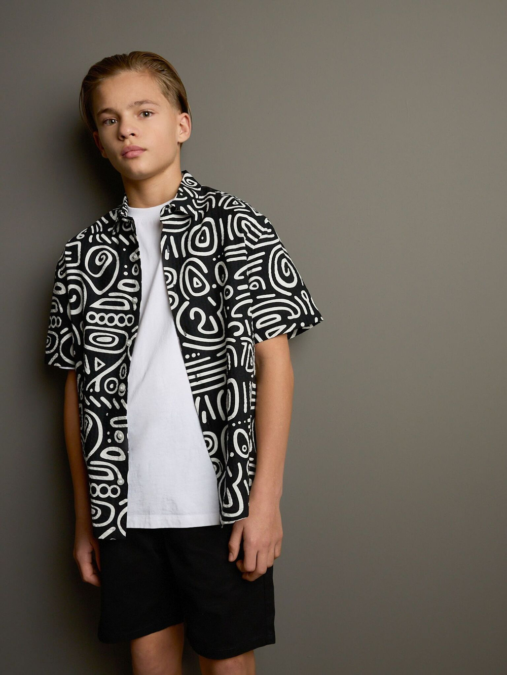 Рубашка с коротким рукавом для мальчика Next AB7-069, Черный, Белый