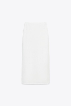 ZARA ТРИКОТАЖНАЯ ЮБКА-МИДИ С РАЗРЕЗОМ, СЛОНОВАЯ КОСТЬ