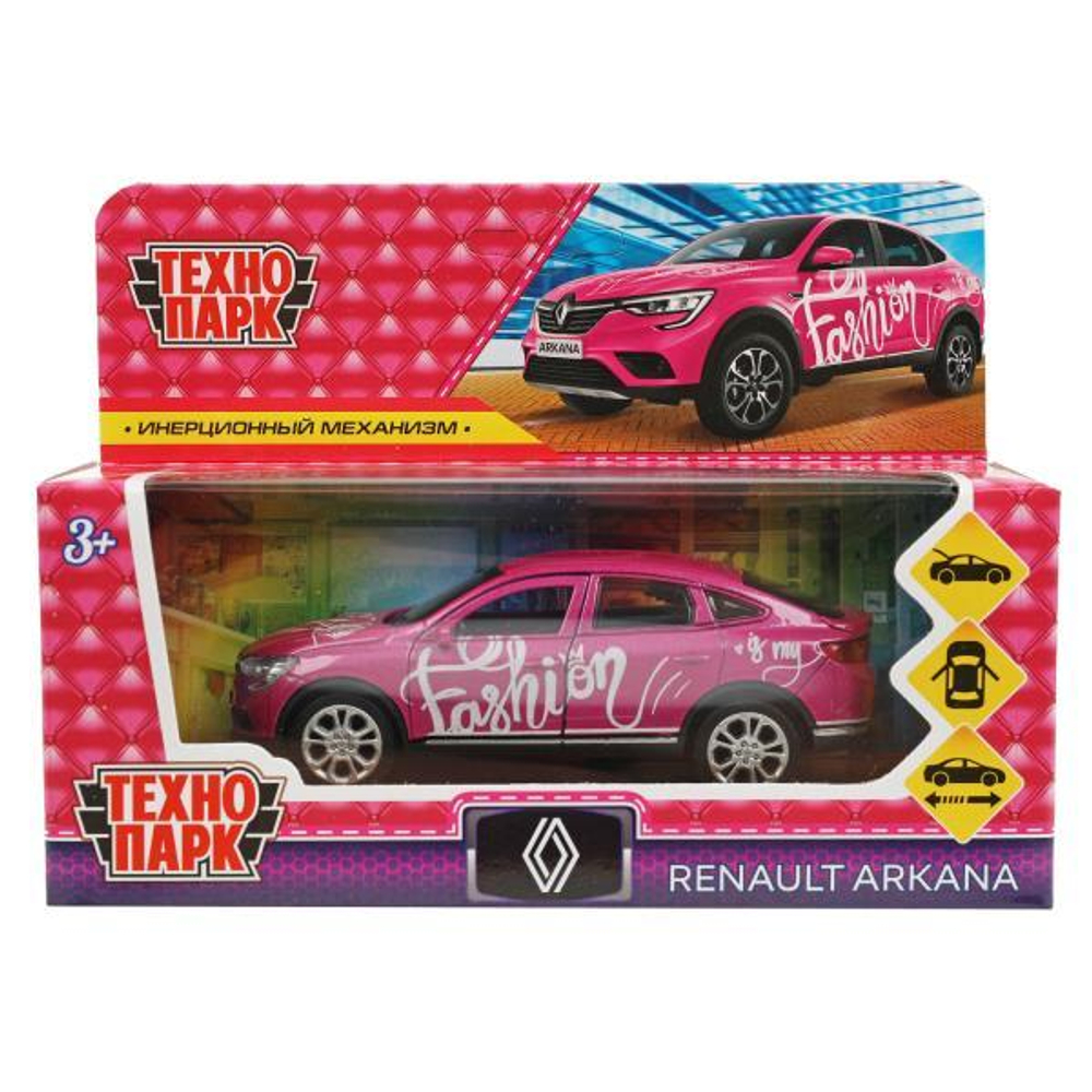 Модель ин. мет. "Renault Arkana" для девочек 12см. двер, багаж, роз, коробка ARKANA-12GRL-PK (Технопарк