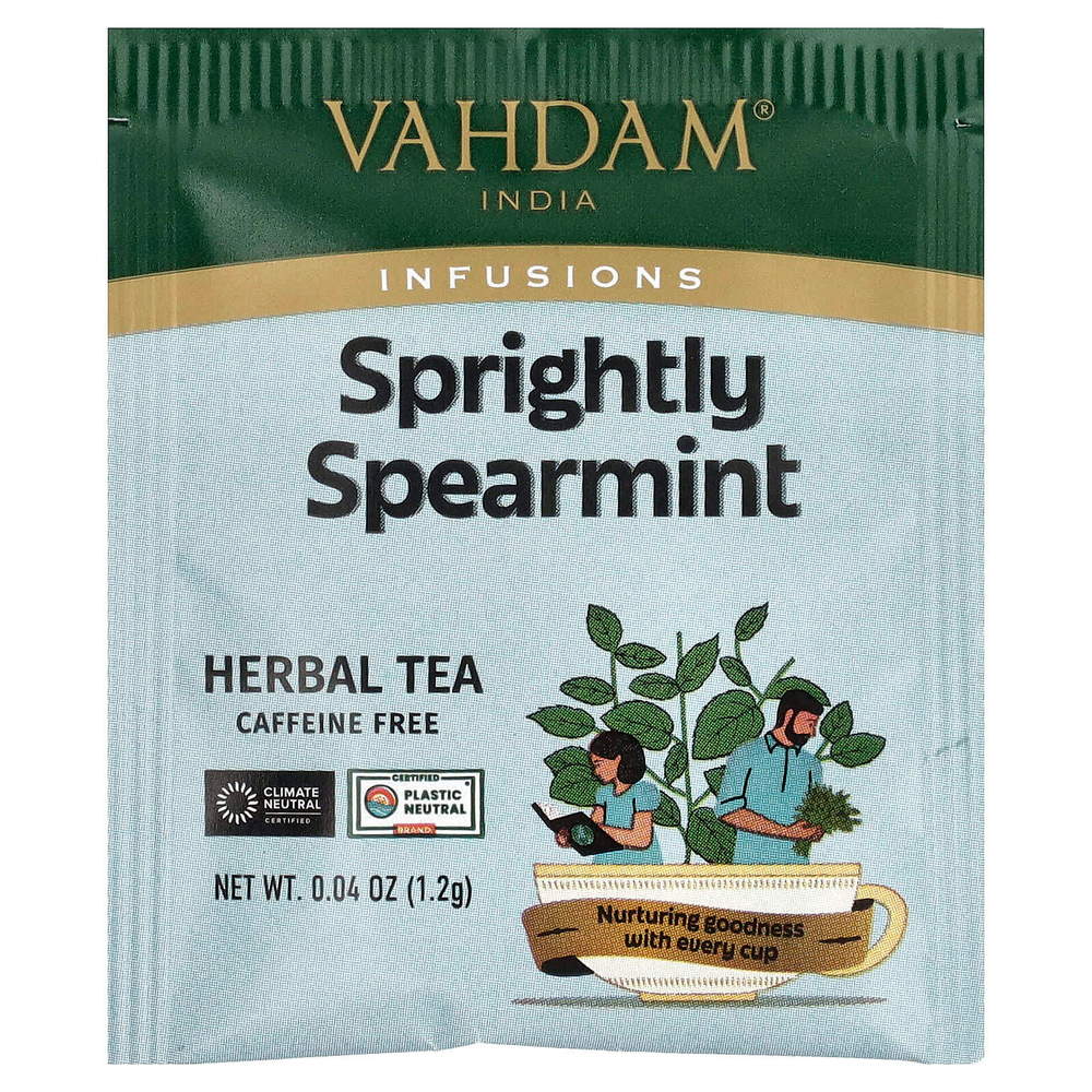 VAHDAM India, Infusions, травяной чай, мята колосистая, без кофеина, 100 пакетиков для заваривания, 120 г (4,23 унции)