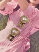 Накладка на пуговицу золотистая в форме сердца с жемчугом и стразами