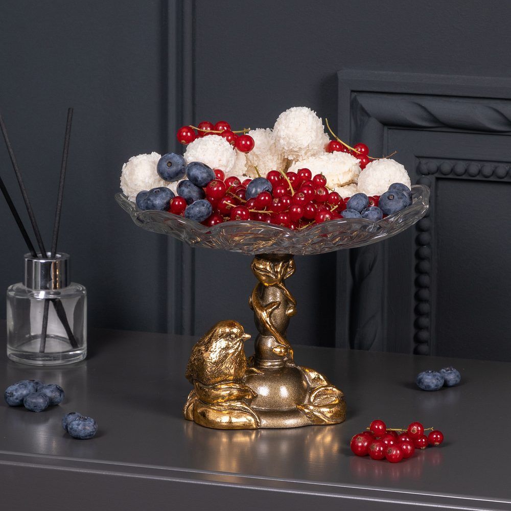 Фруктовница-конфетница Зарничка Свитти со стеклянной чашей Бронза