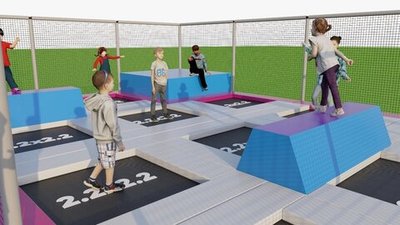 Батутная арена с баскетбольными кольцами (23х9х3.15м)