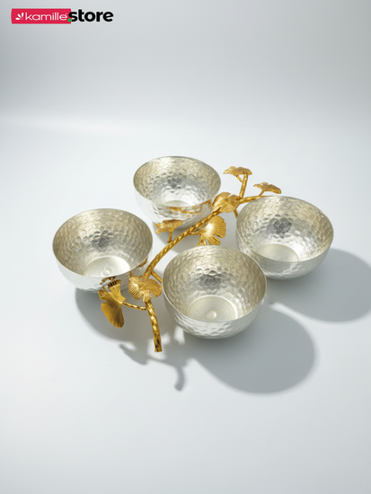 Менажница 4 отделения из нержавеющей стали с золотистым декором