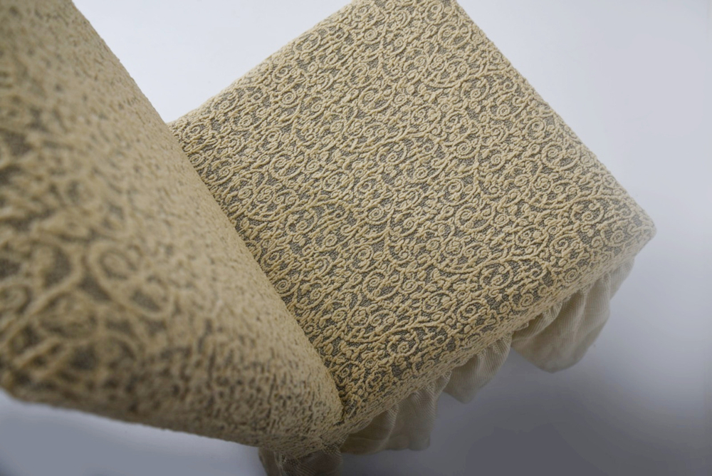 Чехол на стул с оборкой Жаккард, цвет Бежевый, Набор 6 шт.