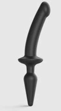 Черный двусторонний фаллоимитатор Strap-On-Me Dildo Plug-In Switch size S